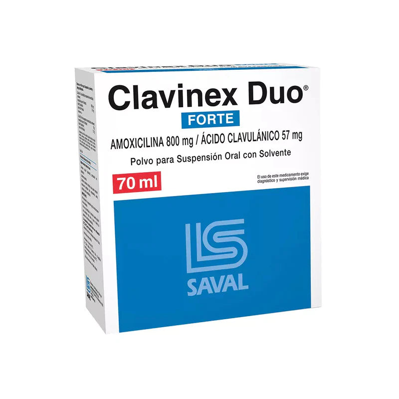Clavinex Duo Forte Amoxicilina 800mg/ Ácido clavulánico 57mg  70 ml