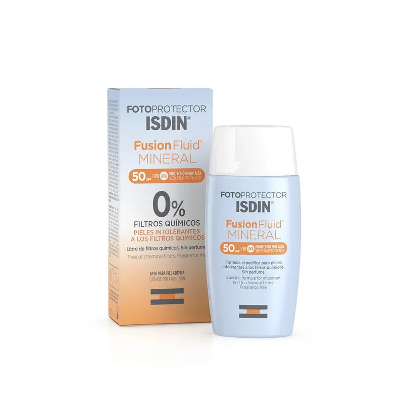 Fotoprotector Fusion Fluid Mineral PF 50+ 0% Filtros Químicos Isdin 50ml