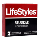 Lifestyles studded rough rider 3 preservativos de látex lubricados