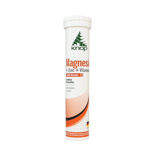 Magnesio 350mg +Zinc 7.5 +Vitamina C 100 Sabor naranja 20 Tabletas efervescentes