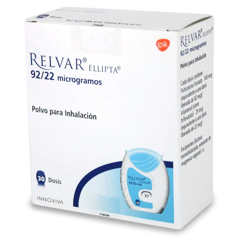 Relvar ellipta inhalador bucal 92mg/22mg microgramos 30 dosis