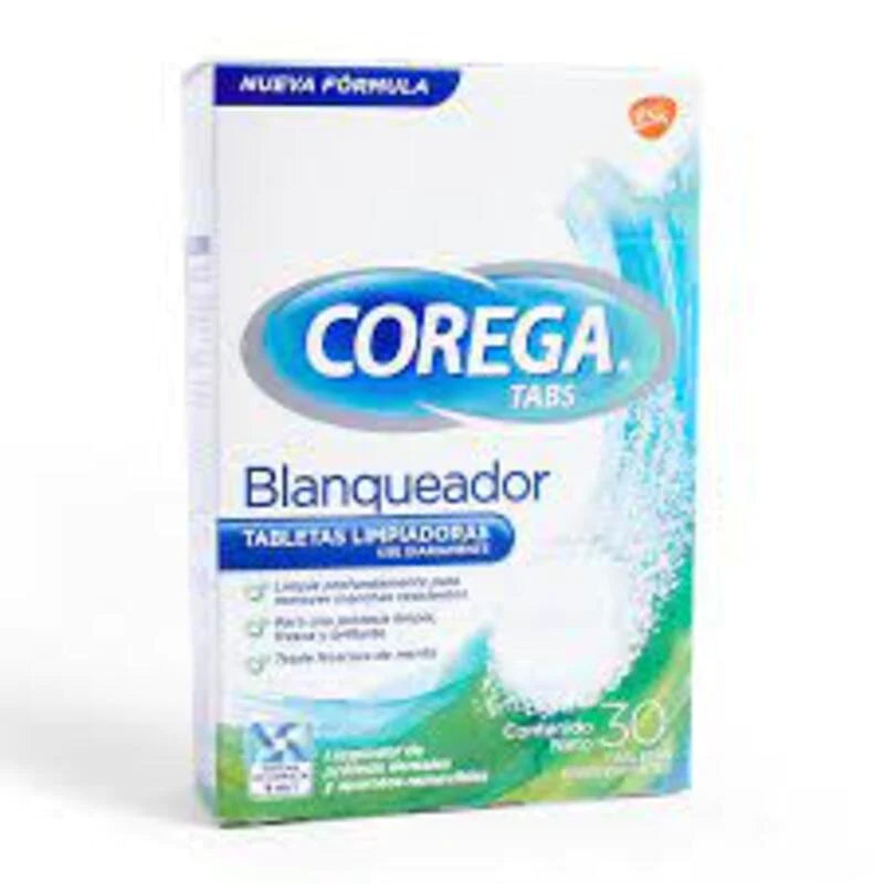 Tabletas limpiadoras Corega blanqueador 30 tabletas efervescentes