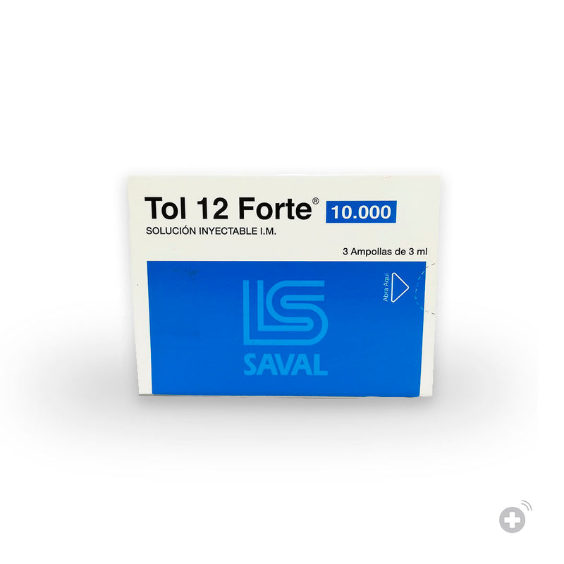 Tol-12 forte 10,000mg 3 Ampollas (Vit B1+Vit B6+Vit B12)