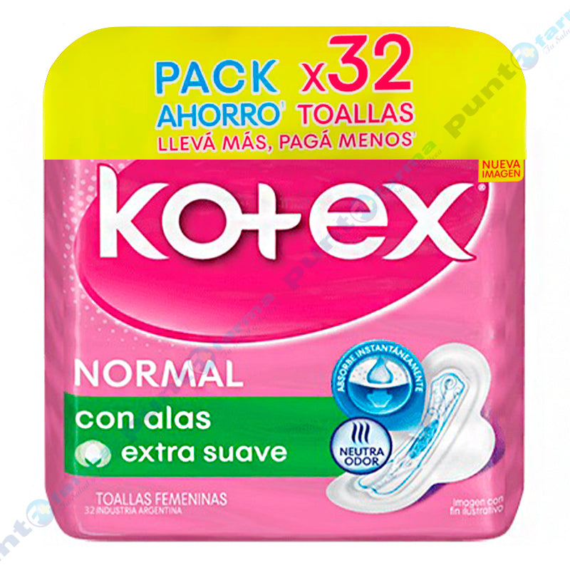 Toalla higiénica con alas extra suave kotex 32 unidades